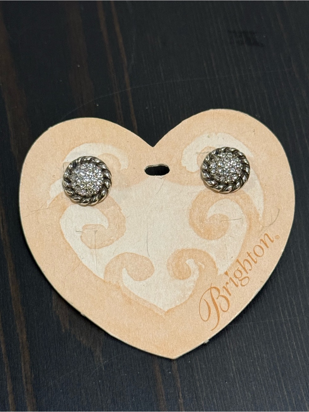 Brighton Silver Crystal Rope-Edge Button Earrings